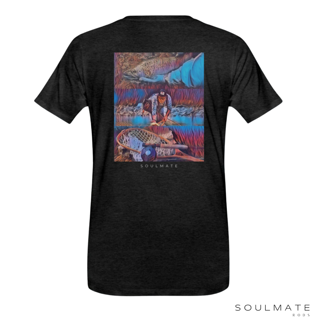 T-shirt Soulmate gris chiné avec logo et motif poisson psychopathe