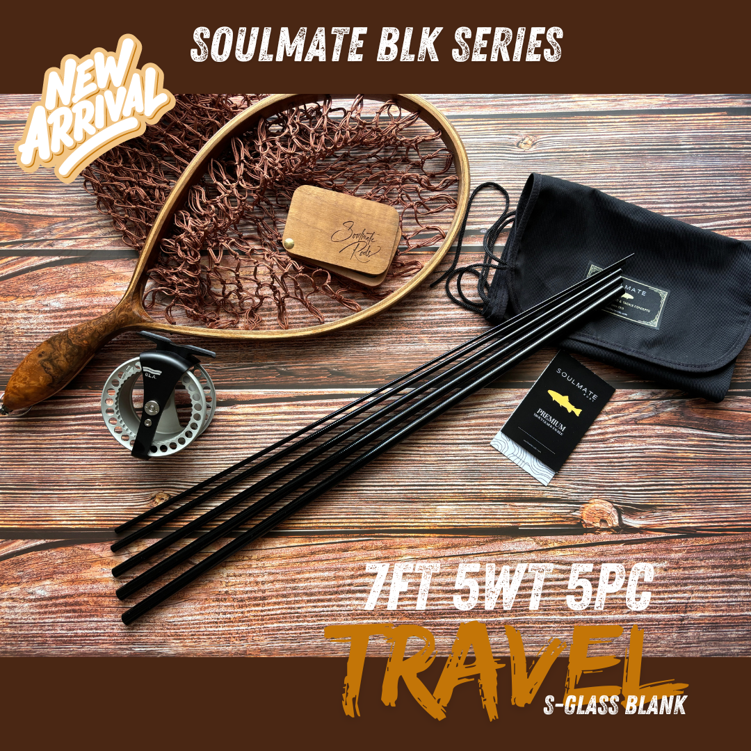 Canne à pêche de voyage Soulmate Black Series 705 en fibre de verre Packlight, 2,1 m, 5 poids, 5 pièces